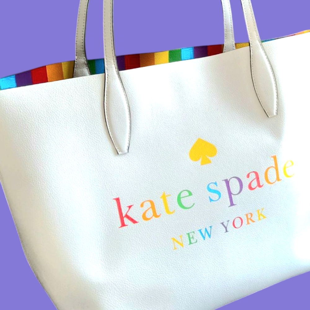 Kate Spade Rainbow Pride Collection Tote Bag - White and Multicolor. EUC. - Picture 4 of 12